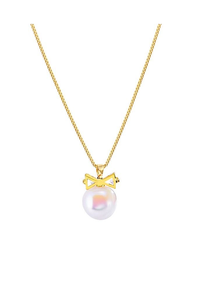 Satinior - Bow Pearl Necklace Gold Tone Plated - Image 1