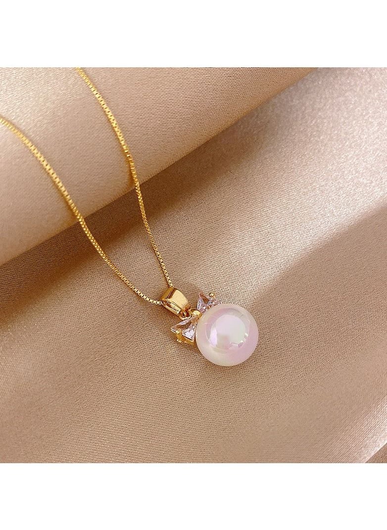 Satinior - Bow Pearl Necklace Gold Tone Plated - Image 1