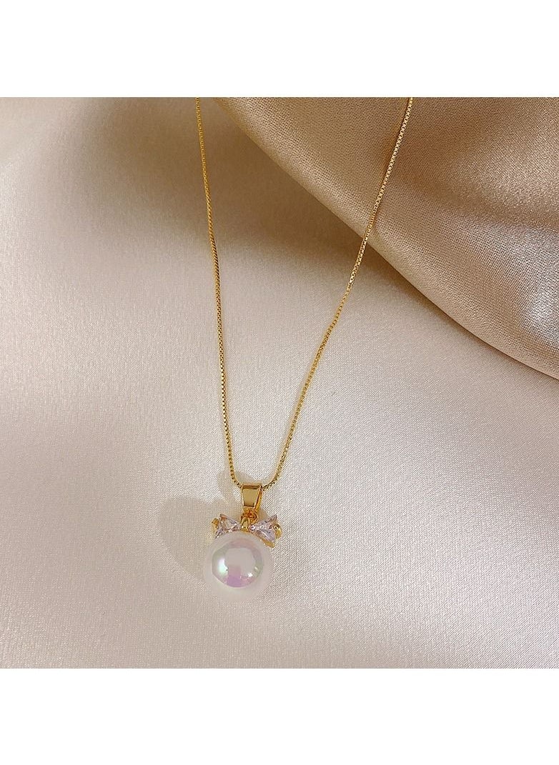 Satinior - Bow Pearl Necklace Gold Tone Plated - Image 1