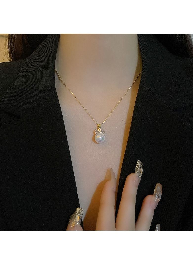 Satinior - Bow Pearl Necklace Gold Tone Plated - Image 1