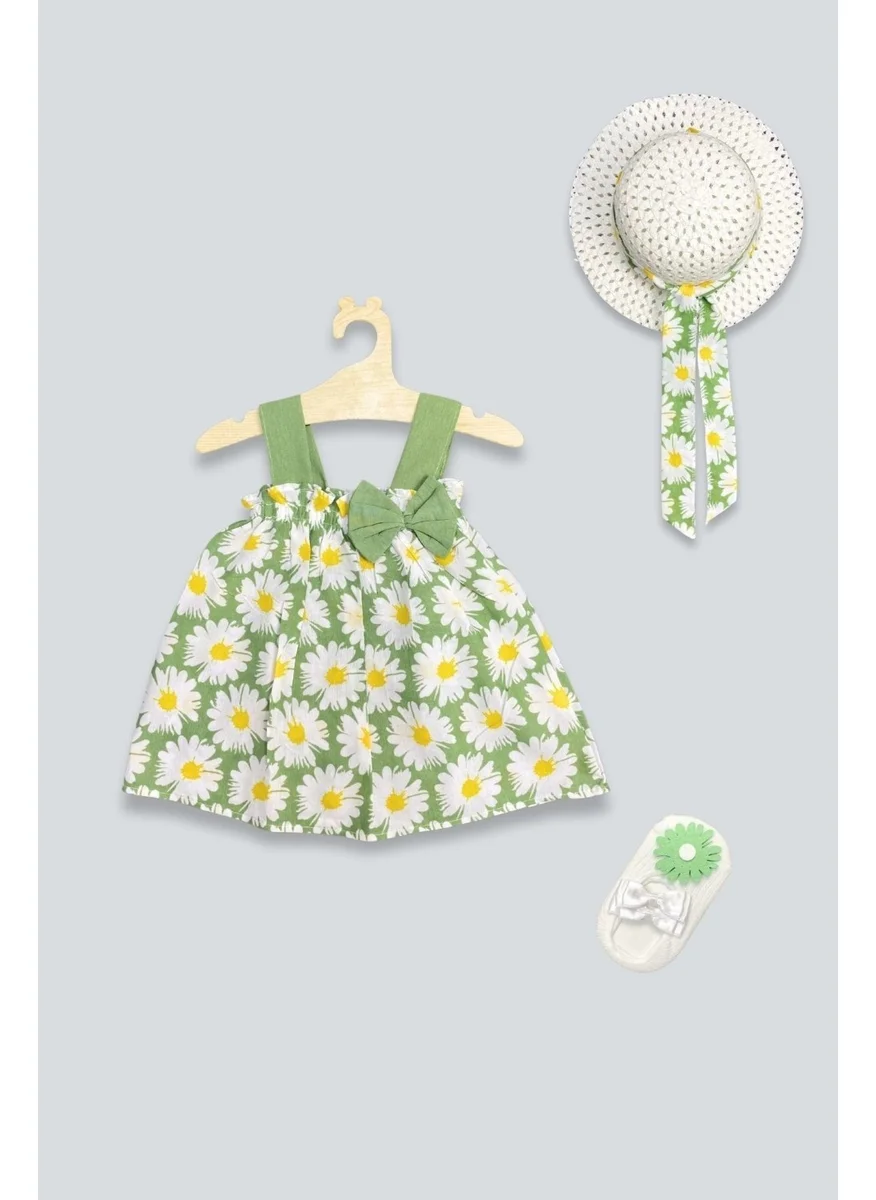 ادا بيبيك تشوكوك Ada Baby Green Floral Patterned Dress Ballerina Socks Set