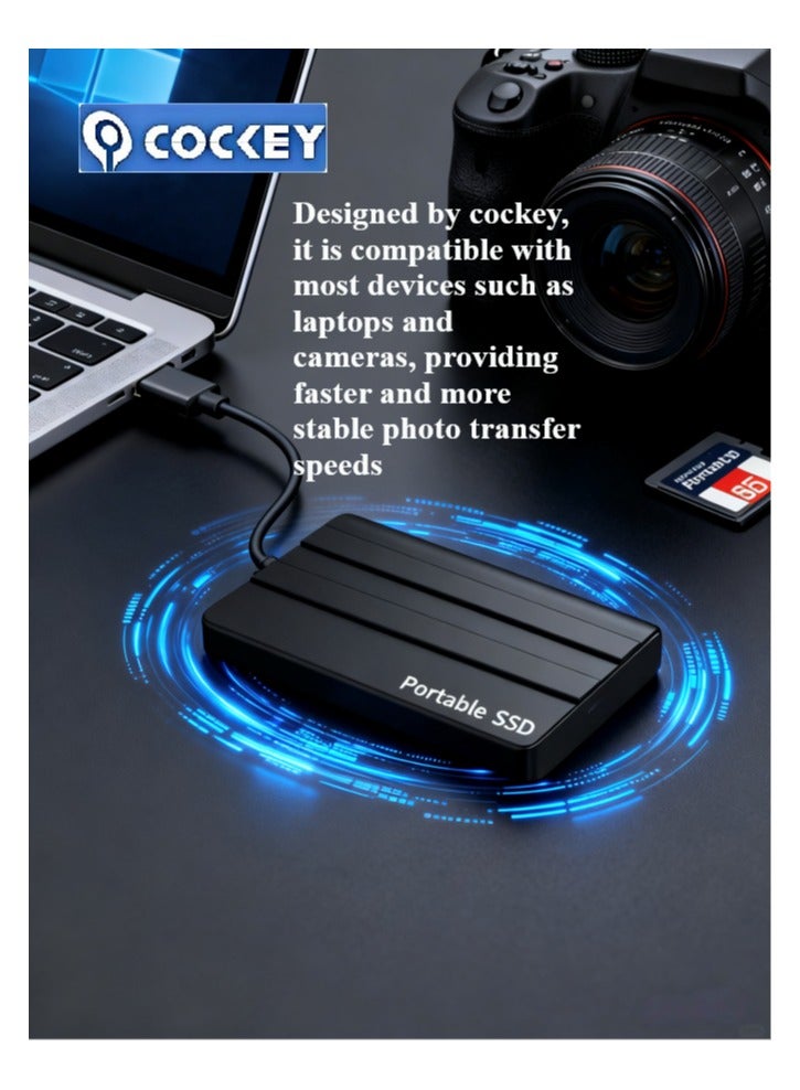 كوكي محرك أقراص خارجي محمول سعة 2 تيرابايت، و 200 جيجابايت لنقل البيانات بسرعة 3.2 عالية، محرك أقراص احتياطي للكمبيوتر يدعم تخزين ونقل البيانات، محرك أقراص خارجي محمول صغير للحالة الصلبة، للكمبيوتر الشخصي/المحمول/الهاتف المحمول، إلخ (طراز أسود - Image 3