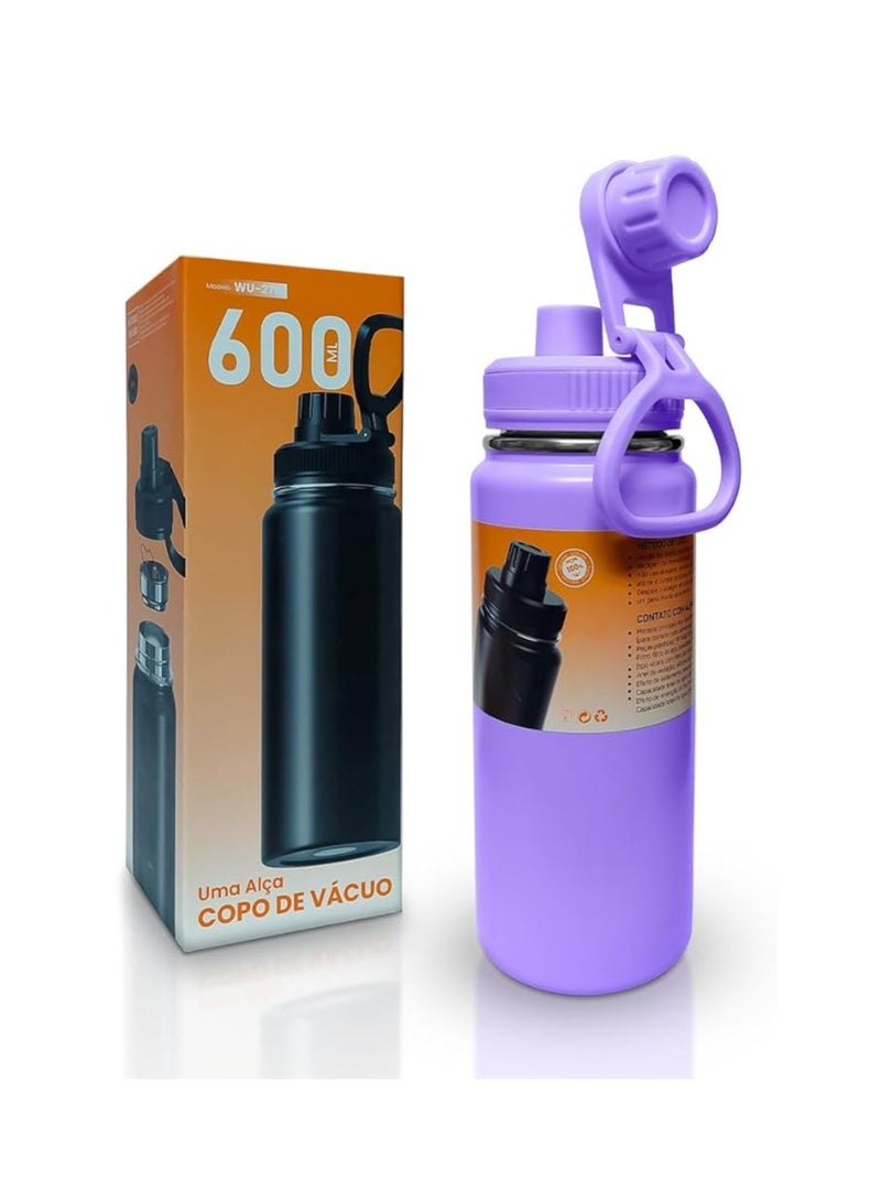 Stainless Steel Water Bottle, 600ml Double Walled Insulated Water Bottle Leak proof Wide Mouth Straw Lid, Sports Water Bottle For Indoor and Outdoor Activities  - Image 1