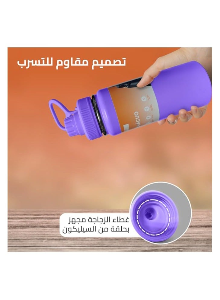 Stainless Steel Water Bottle, 600ml Double Walled Insulated Water Bottle Leak proof Wide Mouth Straw Lid, Sports Water Bottle For Indoor and Outdoor Activities  - Image 2
