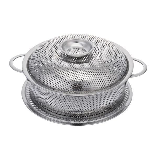 ATETO Steel Colander with Cover Multipurpose Stainless Steel Drain Basket Rice Sieve Fruit and Vegetable Basket MultiPurpose Drain Basket for Home Kitchen Fruit Basket with Cover and PlateSet of 1 - Image 2