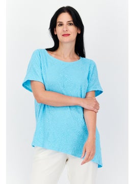 Women Round Neck Short Sleeve Textured Top, Turquoise - pzsku/ZBAF839464AEC555F69F7Z/45/_/1725378741/91ccbb07-2ede-49b8-9a8c-b06977bafd7d