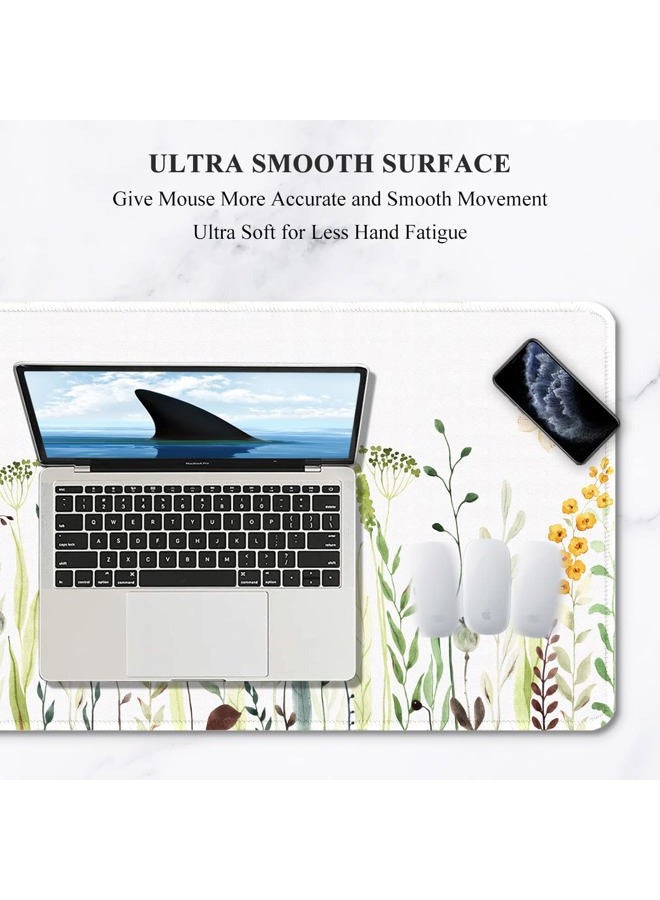 Auhoahsil Desk Pad, XXL Large Mouse Pad, Extended Gaming Mousepad, Cute Desk Mat for Women, Big Office Accessories Mouse Pad for Computer Keyboard and Laptop, 35.6" x 15.7", White Wildflower Butterfly - Image 3