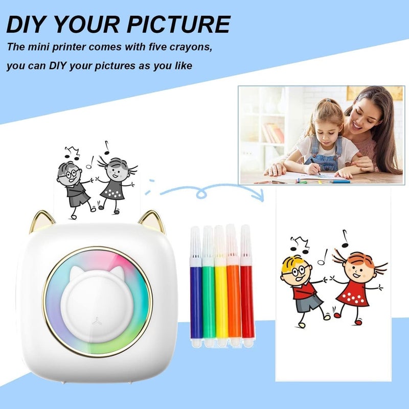 Luckam Mini Pocket Printer, Portable Instant Sticker Maker With 7 Color Lamp, Thermal Printer for Study, DIY Scrapbook - Image 2