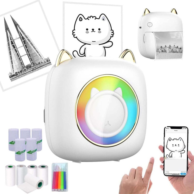 Luckam Mini Pocket Printer, Portable Instant Sticker Maker With 7 Color Lamp, Thermal Printer for Study, DIY Scrapbook - Image 1