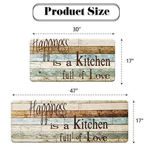 FRESHMINT Farmhouse Kitchen Mats Sets 2 Piece Cushioned Comfort Mat for Home & Office Ergonomically Engineered Memory Foam Kitchen Rug Waterproof Non-Skid, 30" by 17" + 47" by 17",Happiness - Image 2