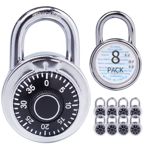 XanHen Combination Padlocks with Metal Body Indoor Use for Gym Lockers School Locker Black 8Pack - Image 1
