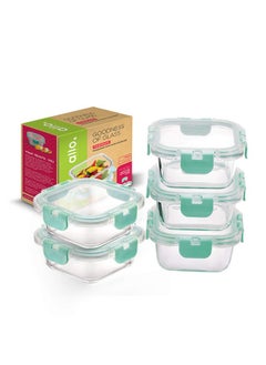 Allo Allo FoodSafe Glass Containers with Lids for Office, Microwave Safe Containers,Borosilicate Meal Prep Glass Food Storage Containers for Kitchen, Leak Proof, Set of 5, 310ml  - Image 1