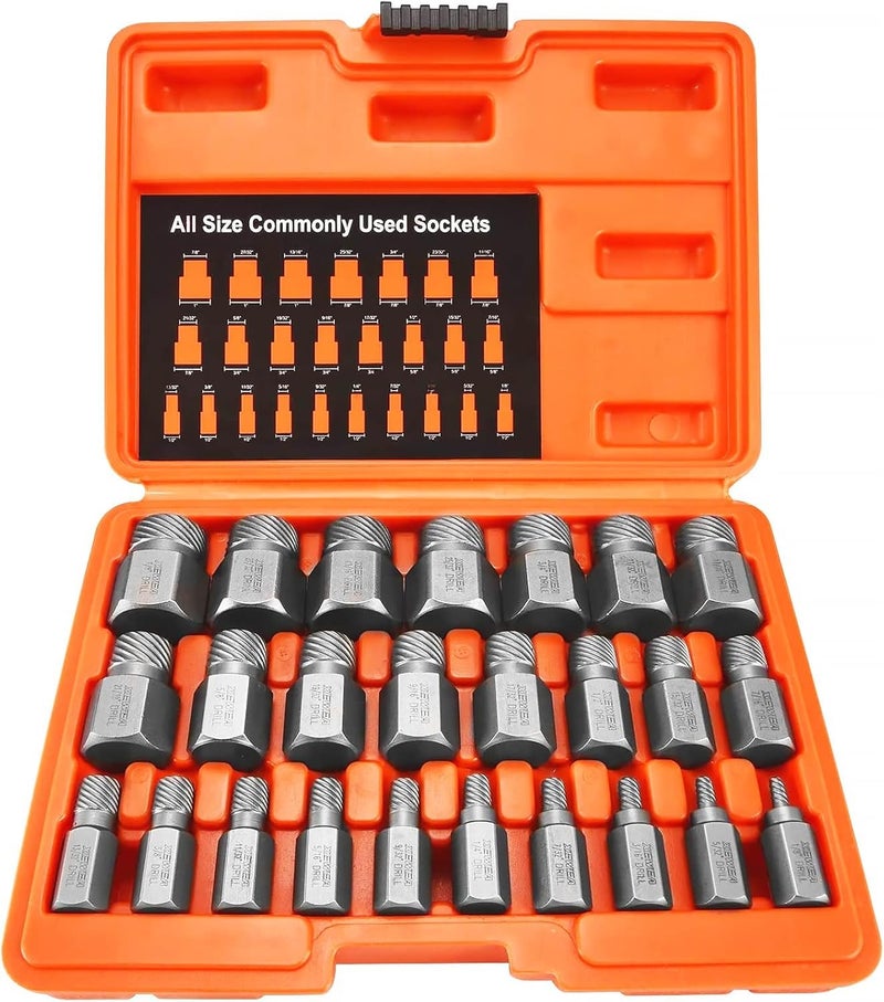 XEWEA 25Pcs Screw Extractor Set, Hex Head Multi-Spline Easy Out Bolt RemoverTool, High-Hardness Cr-Mo Steel EZ Out for Removing Stripped, Broken Rusted Bolts Screws, Father's Day gift - Image 1