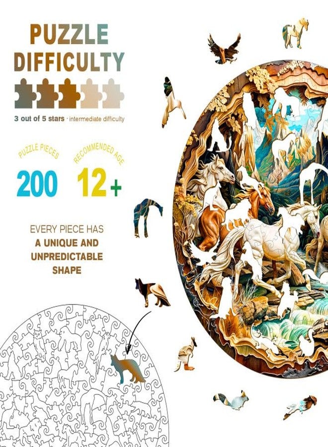 DOCRAGI Wooden Puzzles for Adults - Horse Wooden Jigsaw Puzzle - Unique Shape 3D Vision Wood Puzzles Adult - Christmas Birthday Gifts for Adults/Friends/Family - 200pcs 11.4 * 11.4in - Image 3