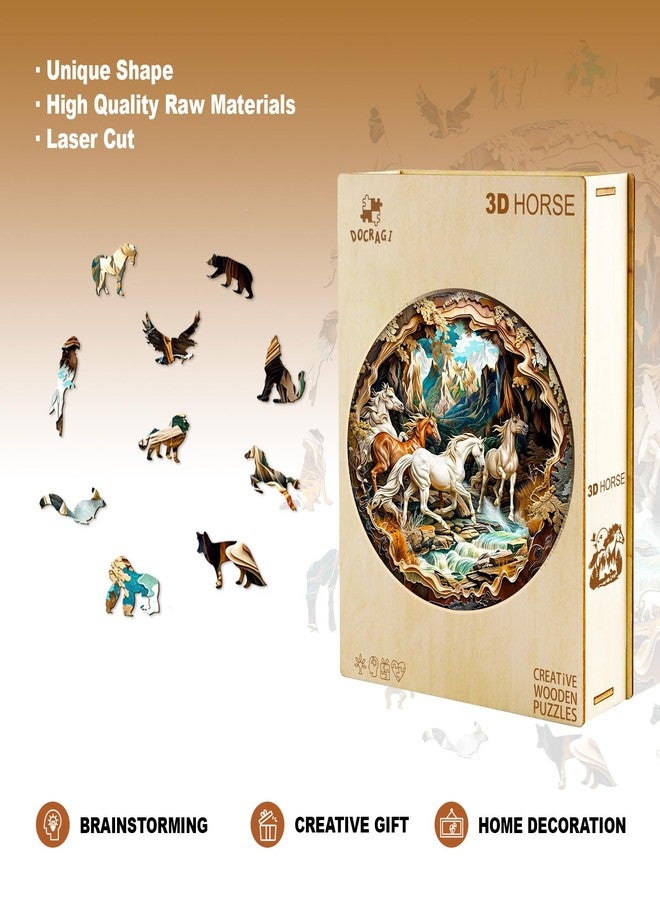 DOCRAGI Wooden Puzzles for Adults - Horse Wooden Jigsaw Puzzle - Unique Shape 3D Vision Wood Puzzles Adult - Christmas Birthday Gifts for Adults/Friends/Family - 200pcs 11.4 * 11.4in - Image 5