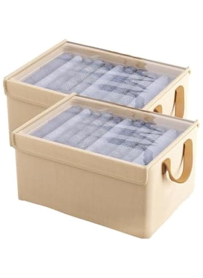 MIXDE Storage Bins for Shelves, Linen Closet Organizers and Storage Baskets with Metal Frame, Extra Large Storage Boxes for Wardrobe Shelf Laundry Room with Lid,Beige,2-Pack  - Image 1
