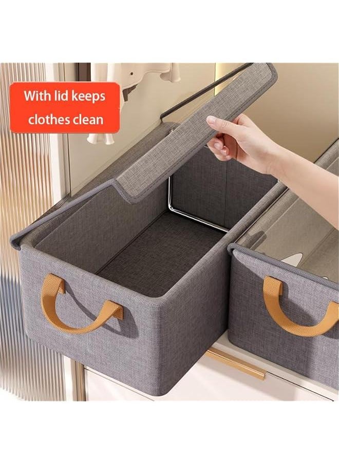 MIXDE Storage Bins for Shelves, Linen Closet Organizers and Storage Baskets with Metal Frame, Extra Large Storage Boxes for Wardrobe Shelf Laundry Room with Lid,Beige,2-Pack  - Image 2
