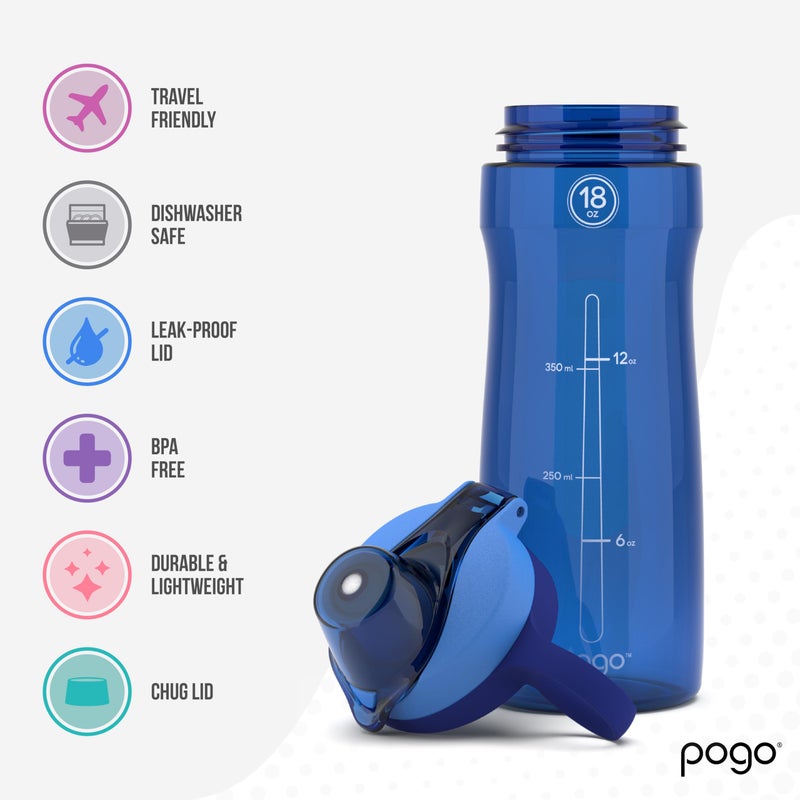 Pogo BPA-Free Tritan Plastic Water Bottle with Chug Lid, 18 Oz, Blue - Image 5