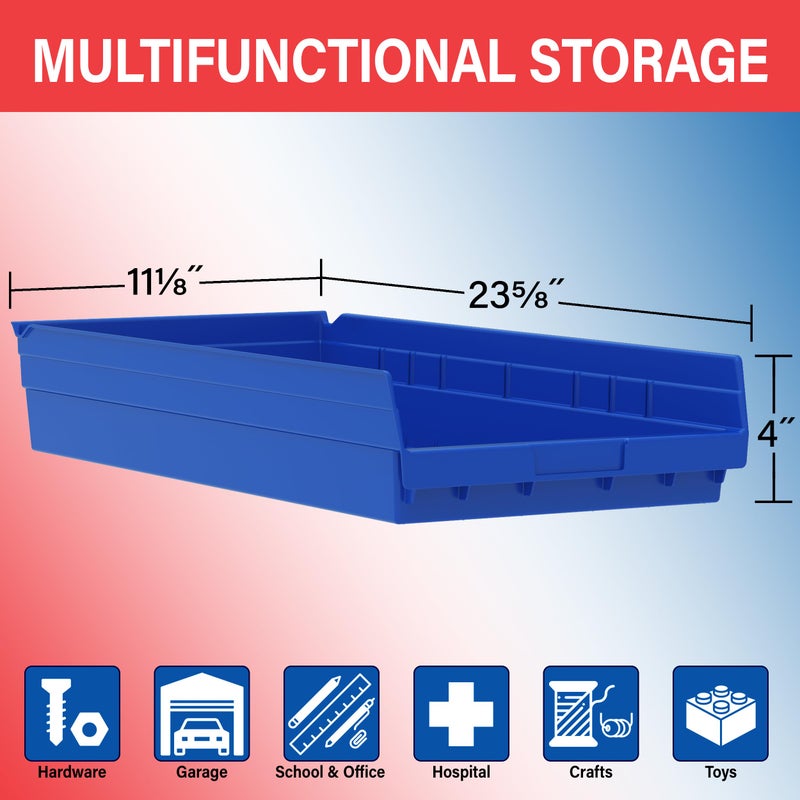 Akro-Mils 30174 Plastic Shelf Bins, Heavy Duty Storage Bins for Garage, Closet, and Drawer Organization, 24-Inch x 11-Inch x 4-Inch, Red, 6-Pack - Image 2