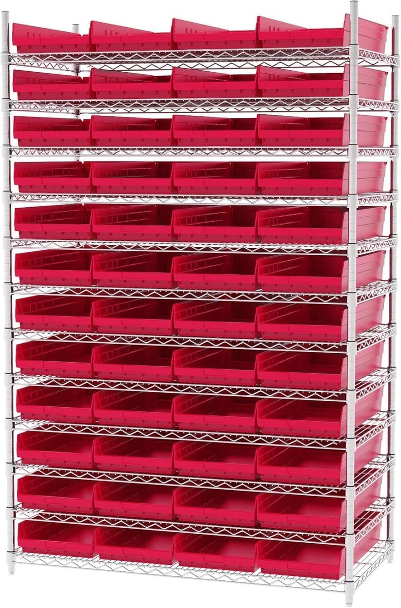 Akro-Mils 30174 Plastic Shelf Bins, Heavy Duty Storage Bins for Garage, Closet, and Drawer Organization, 24-Inch x 11-Inch x 4-Inch, Red, 6-Pack - Image 5