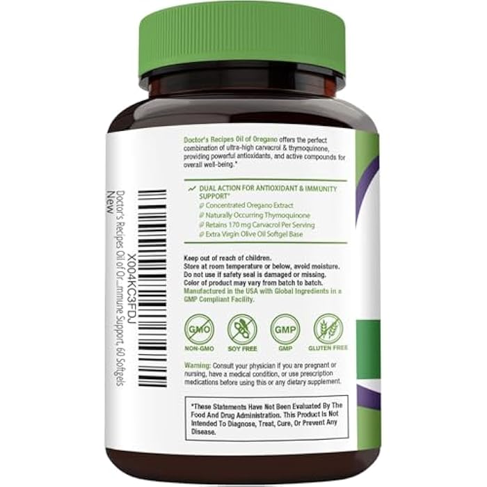 Doctor's Recipes Oil of Oregano with Black Seed Oil, 500 mg Oregano Oil Extract, Non-GMO, All Natural Herbal Supplement, Antioxidant & Immune Support, 60 Softgels - Image 3