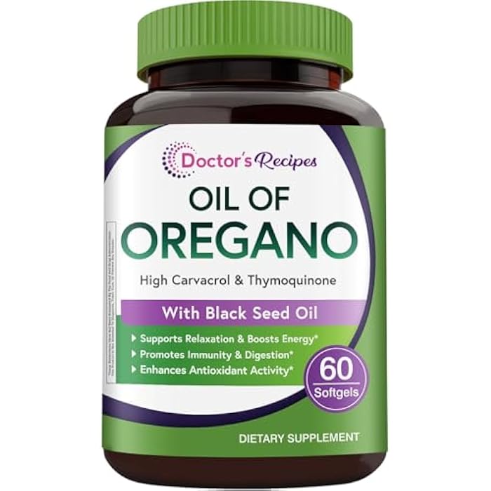 Doctor's Recipes Oil of Oregano with Black Seed Oil, 500 mg Oregano Oil Extract, Non-GMO, All Natural Herbal Supplement, Antioxidant & Immune Support, 60 Softgels - Image 1