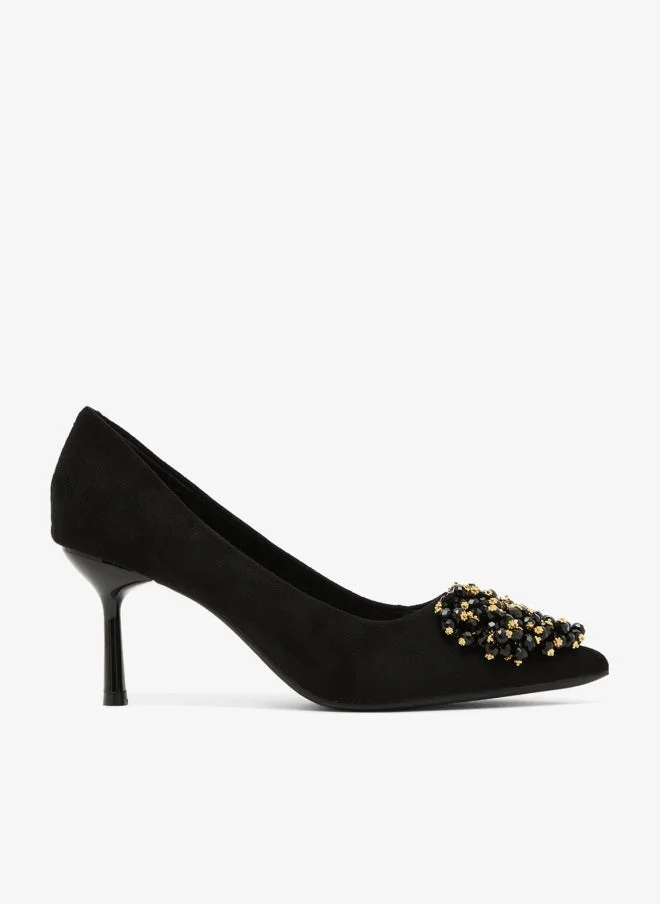 Ella Limited Edition Black Beaded Rhinestone Detail High Heel Stiletto Pumps for Women | Best Price UAE