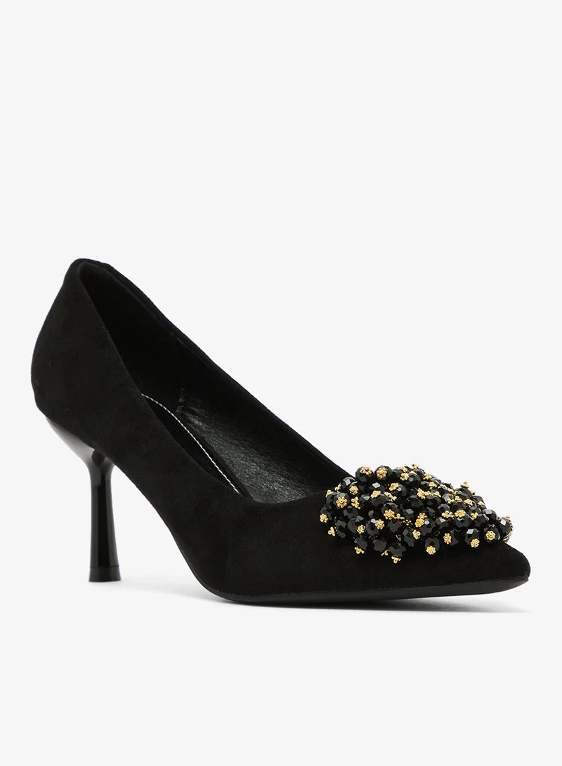 Ella Limited Edition Black Beaded Rhinestone Detail High Heel Stiletto Pumps for Women | Best Price UAE