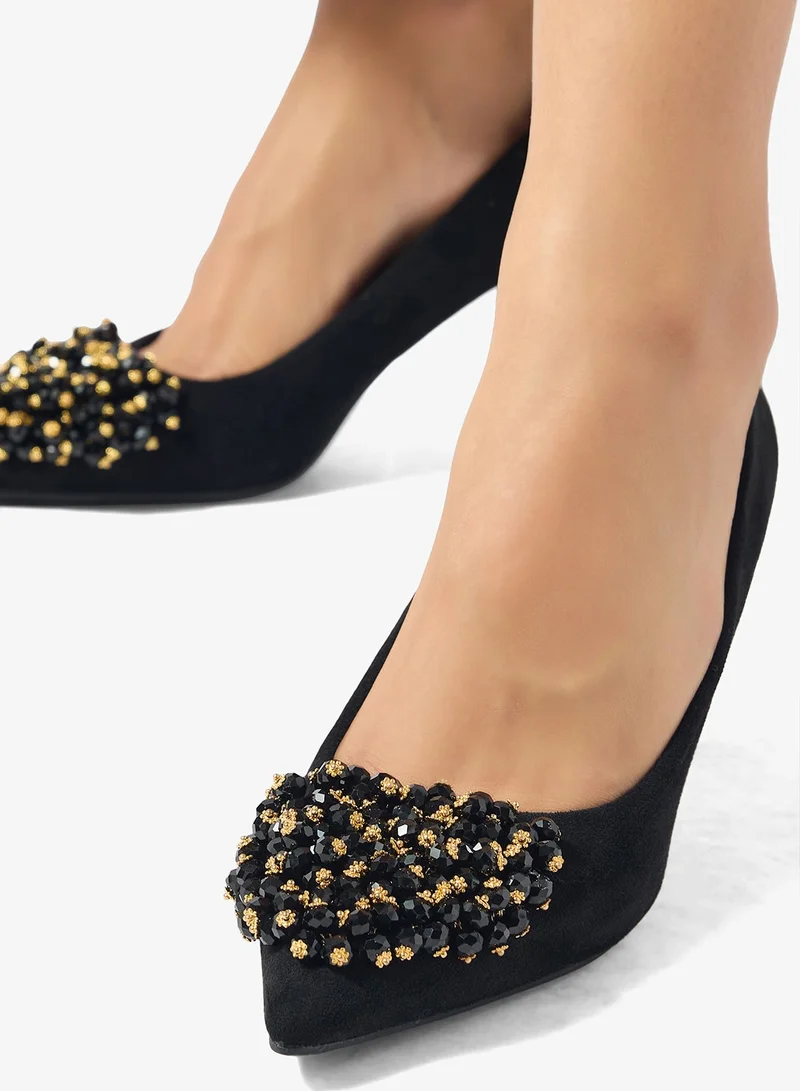 Ella Limited Edition Black Beaded Rhinestone Detail High Heel Stiletto Pumps for Women | Best Price UAE