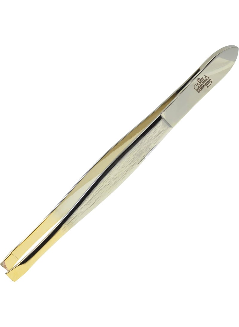CAMILA SOLINGEN - CS31 3 1/2" Gold Tipped, Surgical Grade, German Stainless Steel Tweezers (Straight) - Flawless Facial Hair and Eyebrow Shaping and Removal for Men/Women - Image 1