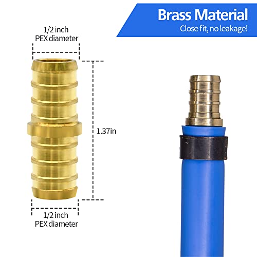 Ruby Q 25 Pack 1/2" PEX Fittings, Brass Straight Coupling Fittings, for PEX Tubing Pipe - Image 3
