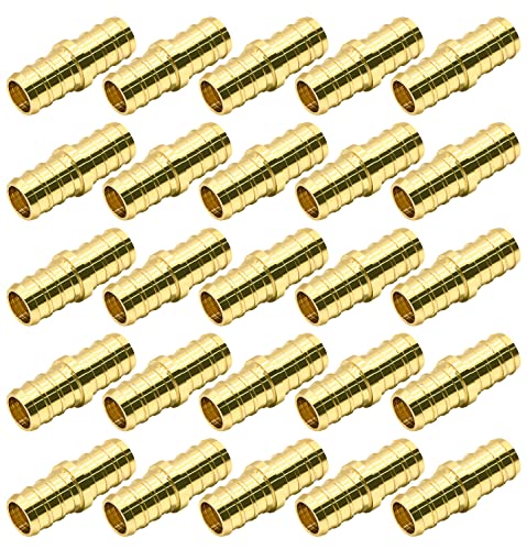 Ruby Q 25 Pack 1/2" PEX Fittings, Brass Straight Coupling Fittings, for PEX Tubing Pipe - Image 1
