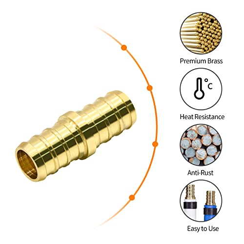 Ruby Q 25 Pack 1/2" PEX Fittings, Brass Straight Coupling Fittings, for PEX Tubing Pipe - Image 2