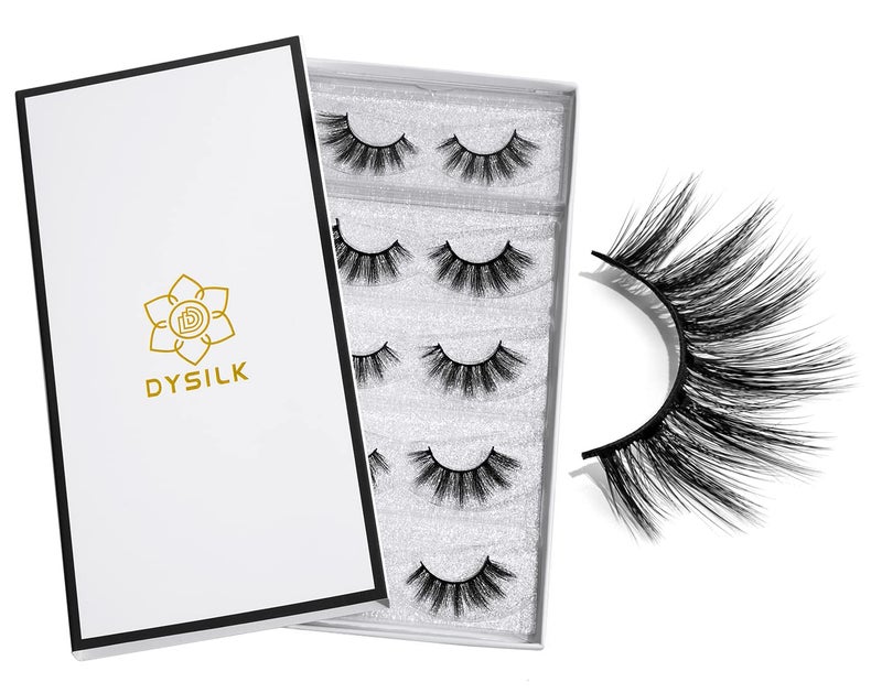 DYSILK Fake Eyelashes Natural Lash  Mink Lashes 5 Pairs 6D Wispy Lash Pack  Eye Lashes Strip Eyelash Extension Kit Reusable False Lashes Natural Look  00216mm