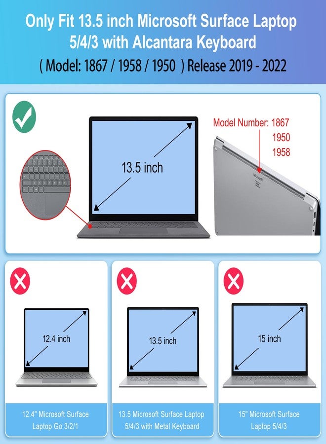 May Chen Case for 13.5" Microsoft Surface Laptop 3/4/5 with Alcantara Palm Rest Model 1867 1958 1950 (2019 2021 2022), Plastic Hard Shell Case with Keyboard Cover + Screen Protector, Lavender Gray - Image 2