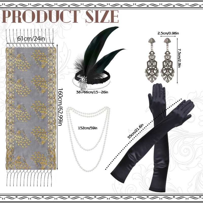 ZhouBoat 5Pcs 1920s Accessories for Women, Costume Accessories Set, Peacock Shawl Feather Headpiece Necklace Earrings Long Gloves for Cosplay Costume - Image 2