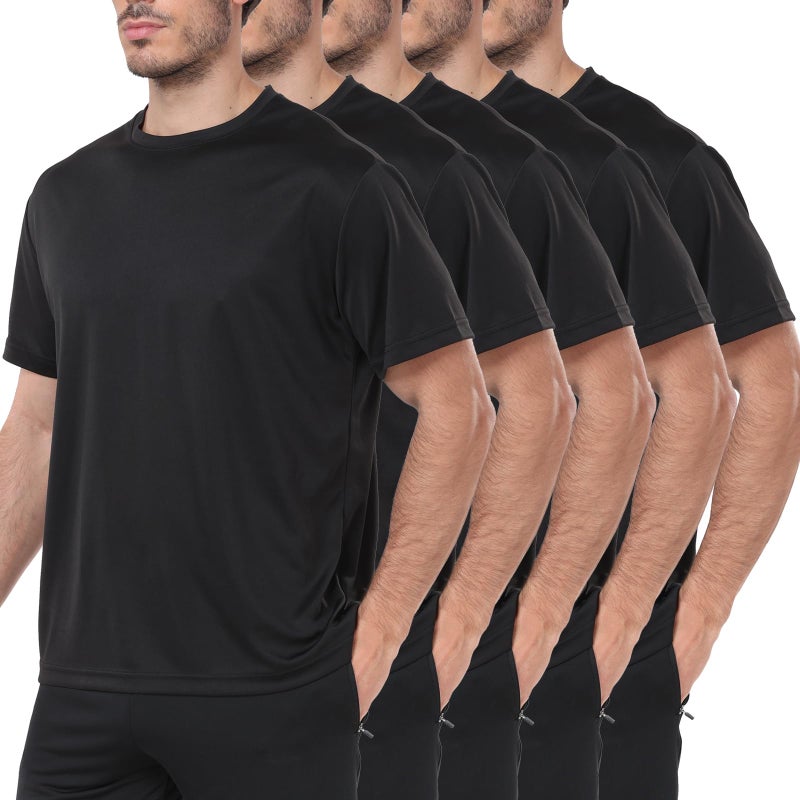 HovSiyla 5 Pack Workout Shirts for Men Athletic Running Gym Quick Dry Short Sleeve Performance Moisture Wicking T Shirt-Black-XL - Image 1