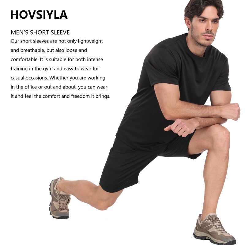 HovSiyla 5 Pack Workout Shirts for Men Athletic Running Gym Quick Dry Short Sleeve Performance Moisture Wicking T Shirt-Black-XL - Image 4
