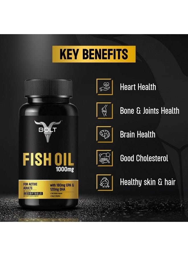 Bolt Nutrition Fish Oil 1000mg Capsules (60 Softgel Capsules) | 180 mg EPA & 120 mg DHA | Omega-3 Fish Oil - Image 3