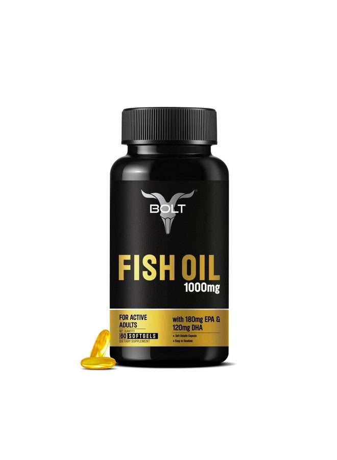 Bolt Nutrition Fish Oil 1000mg Capsules (60 Softgel Capsules) | 180 mg EPA & 120 mg DHA | Omega-3 Fish Oil - Image 1