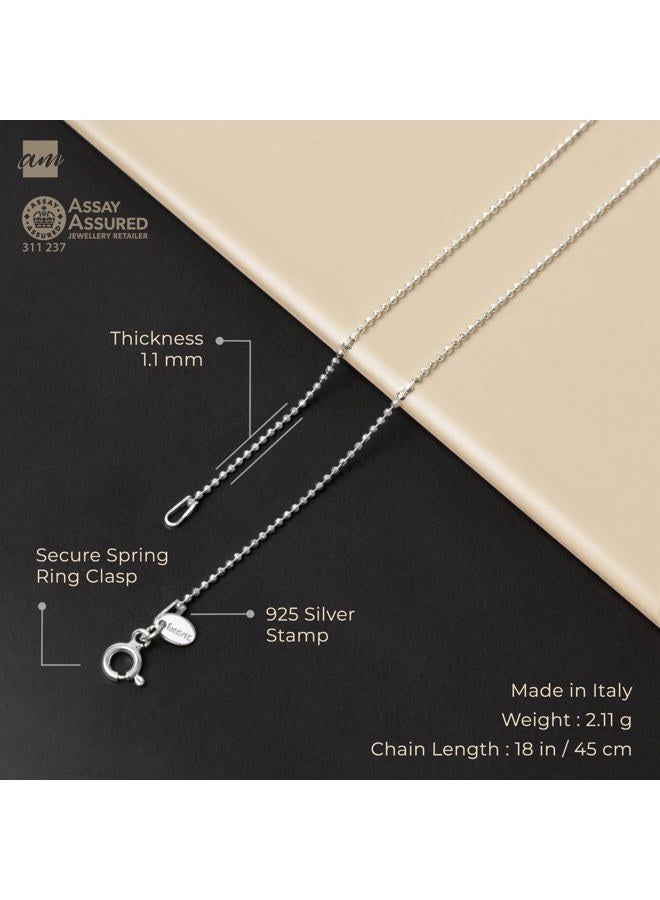 Amberta 925 Sterling Silver 1.1 mm Ball Chain Necklace for Men Women | 925 Silver Chain for Men Women | Silver Dog Tag Chain for Men | Silver Beaded Necklace for Women: 18 inch / 45 cm - Image 5