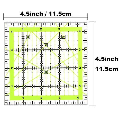 UOOU Quilting Ruler (4.5"X4.5"), Square Quilting Rulers Fabric Cutting Ruler Acrylic Quilters Rulers Clear Mark for Easy Precision Cutting and Crafts Quilting and Sewing 1 Pack - Image 2