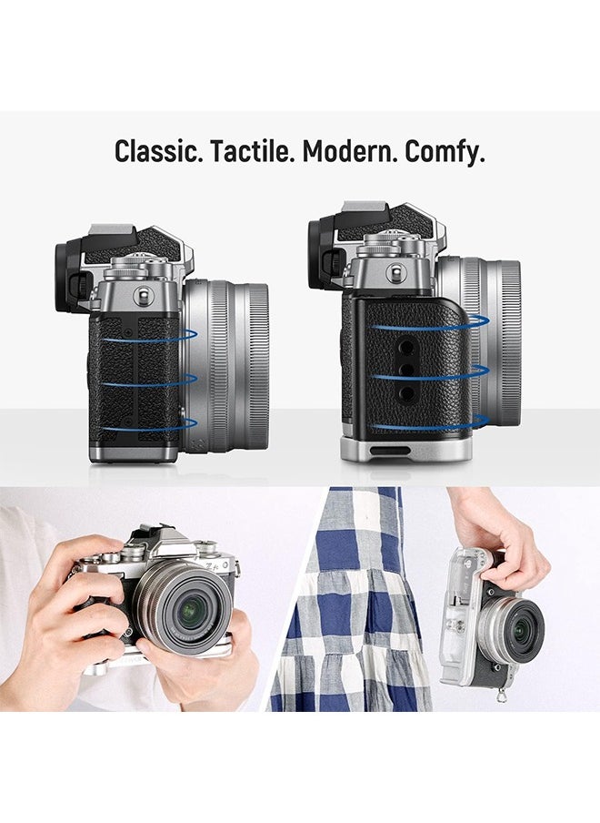 Neewer - NEEWER Camera Grip for Nikon Z fc, Aluminum Alloy L Shaped Handgrip with Retro Leather Handle, 1/4” Thread, Cold Shoe, and Arca Dovetail, Compatible with Nikon Z fc Mirrorless Camera (VS108) - Image 1