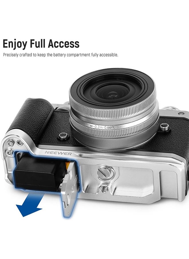 Neewer - NEEWER Camera Grip for Nikon Z fc, Aluminum Alloy L Shaped Handgrip with Retro Leather Handle, 1/4” Thread, Cold Shoe, and Arca Dovetail, Compatible with Nikon Z fc Mirrorless Camera (VS108) - Image 1