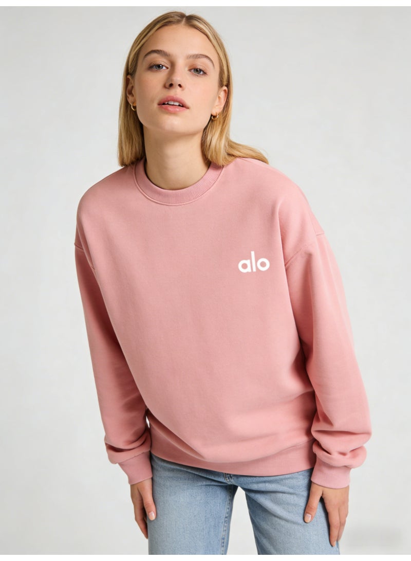 Alo World Unisex Pink Crewneck Sweatshirt with Branded Logo - Image 3