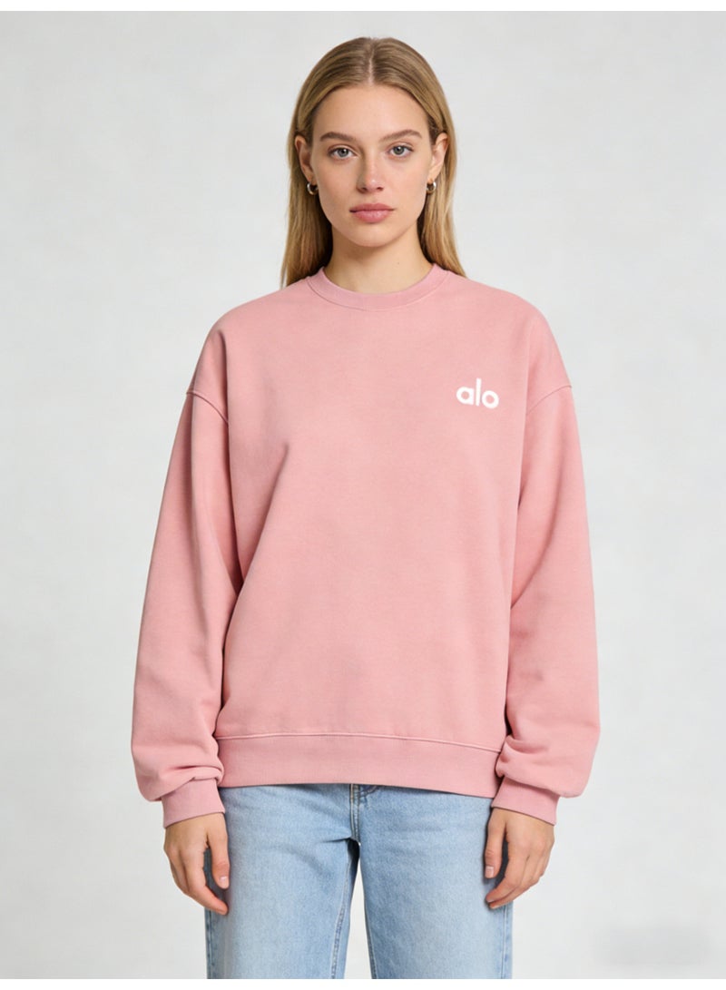 Alo World Unisex Pink Crewneck Sweatshirt with Branded Logo - Image 5