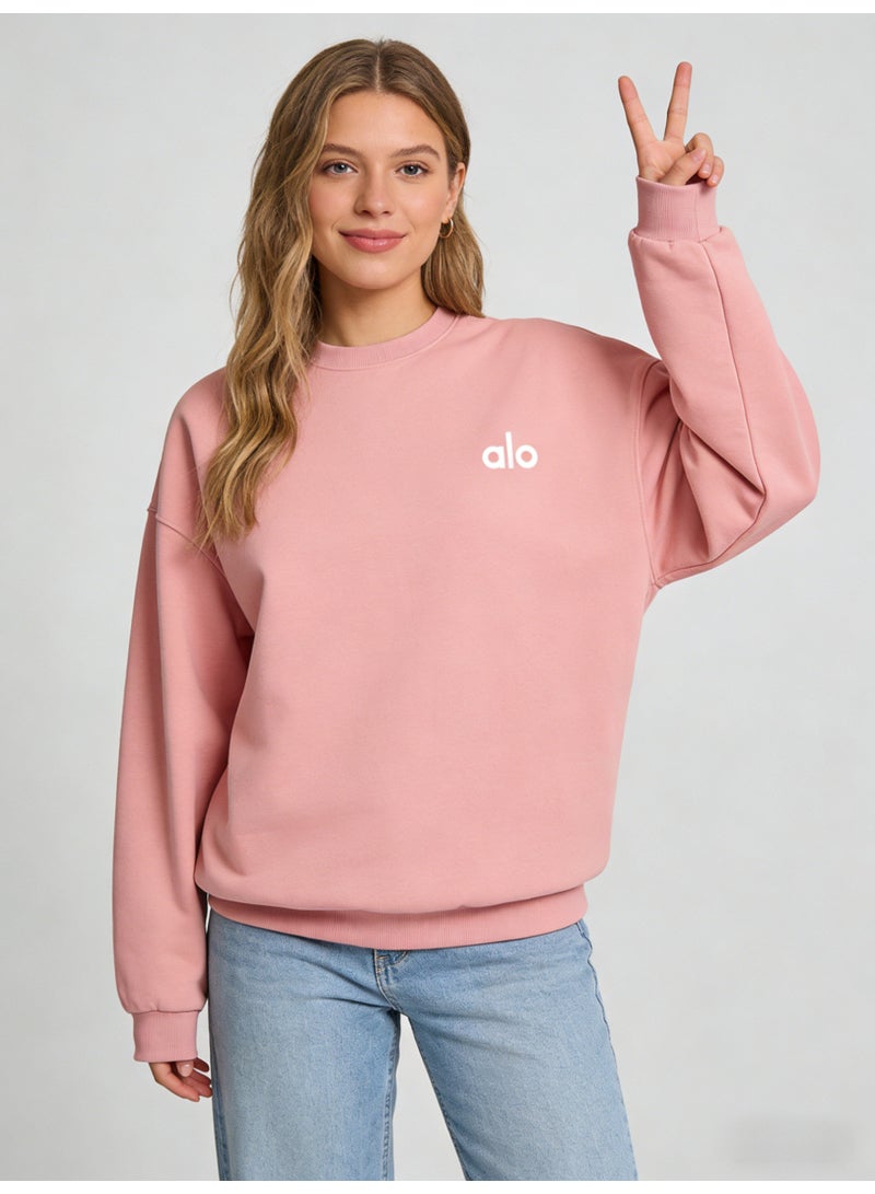 Alo World Unisex Pink Crewneck Sweatshirt with Branded Logo - Image 4