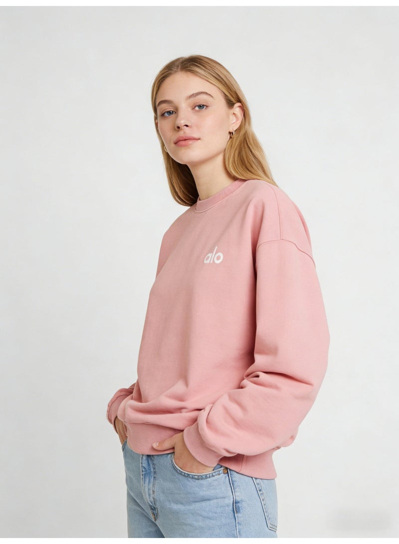 Alo World Unisex Pink Crewneck Sweatshirt with Branded Logo - Image 1