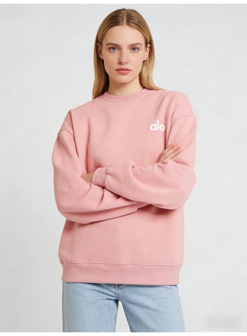 Alo World Unisex Pink Crewneck Sweatshirt with Branded Logo - Image 2