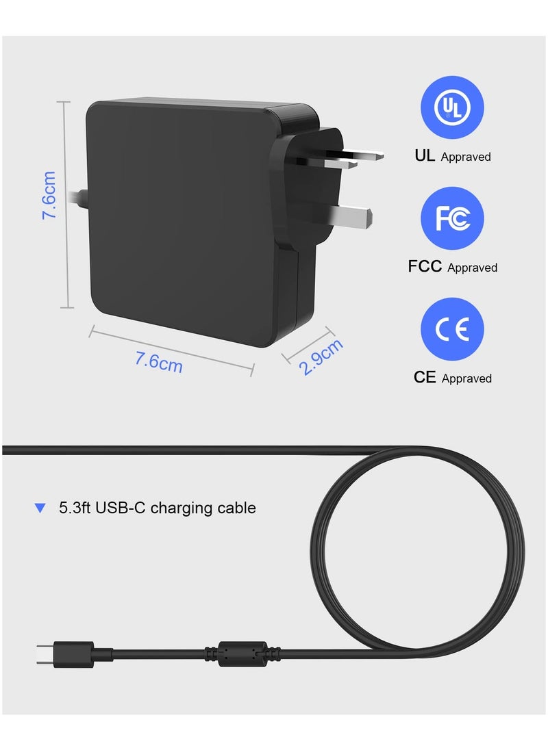 محول طاقة USB C بقدرة 65 وات 45 وات، سلك محول طاقة لشاحن الكمبيوتر المحمول من النوع C PD لأجهزة MacBook/Pro/Air، وSwitch، وSamsung، وASUS، وAcer، وDell، وHUAWEI، وHP والمزيد من الأجهزة من النوع C